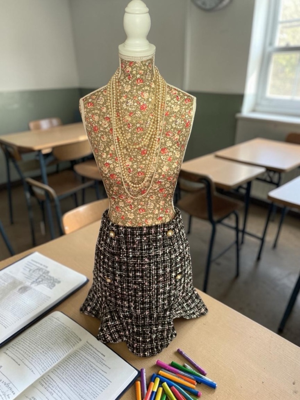 Black Tweed Mini Skirt with Gold Buttons
